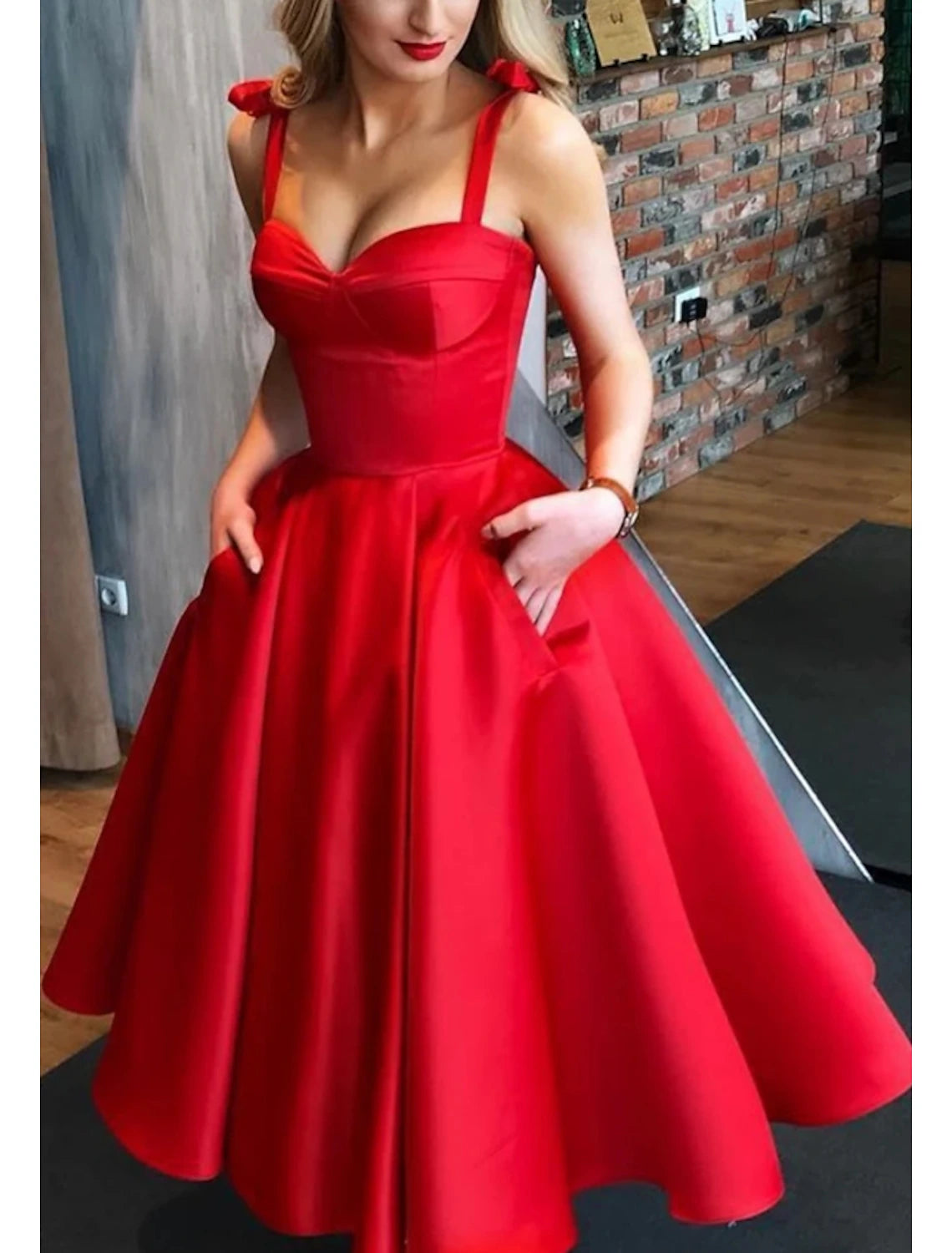 Ball Gown Cocktail Black Dress Vintage Dress Party Wear Prom Tea Length Sleeveless Spaghetti Strap Wednesday Addams Family Satin with Pleats